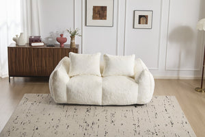 English Elm Giant Ultra Soft Fluffy Loveseat Bean Bag Sofa for Adults, Oversized Shredded Foam Couch with Pillows White W3723P353892
