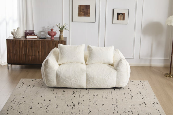 English Elm Giant Ultra Soft Fluffy Loveseat Bean Bag Sofa for Adults, Oversized Shredded Foam Couch with Pillows White W3723P353892