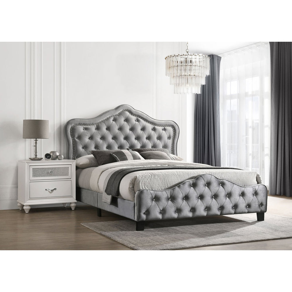 English Elm Georgiana Grey Upholstered Queen Panel Bed - Elegant Velvet Design With Chic Tufting & Glam Details B062P346522