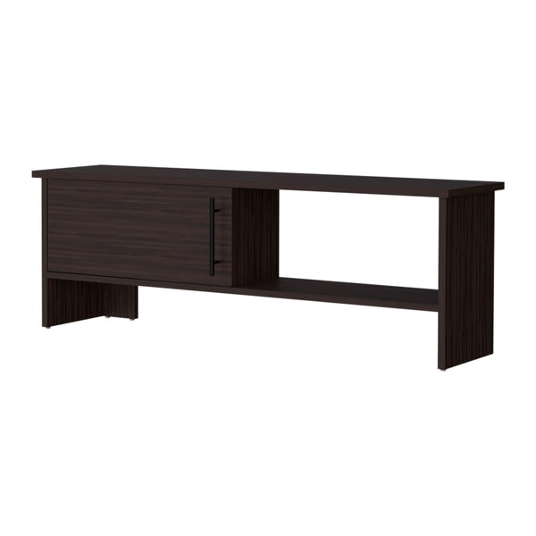 English Elm Stained Walnut Entertainment Center with Door and Open Shelves, Two-Shelf Media Console for Living Room Organizer B062P290232