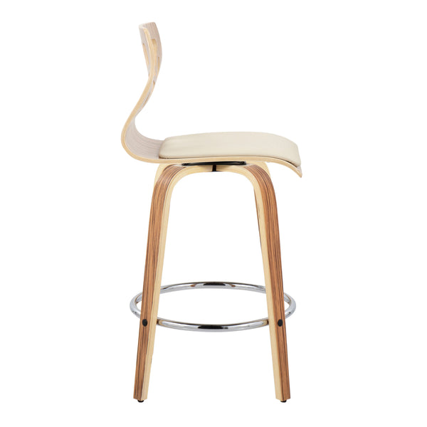 English Elm Fixed-height Swivel Counter Stools with Faux Leather Seats and Chrome Footrest Set of 2 B202S01825