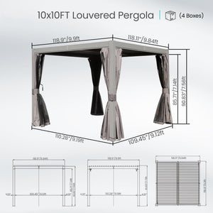 English Elm 10x10 Dual Adjustable Louver Pergola Gray — Aluminum 0–90° Roof, Integrated Gutter, Patio Shade Comfort W1859S00128