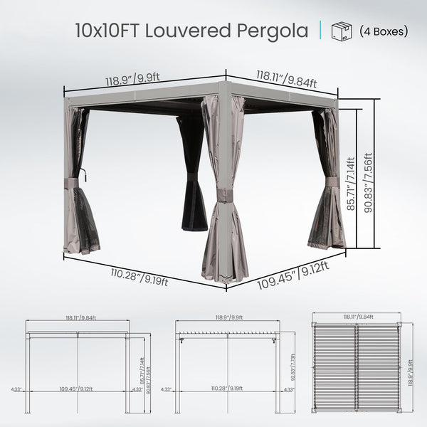 English Elm 10x10 Dual Adjustable Louver Pergola Gray — Aluminum 0–90° Roof, Integrated Gutter, Patio Shade Comfort W1859S00128
