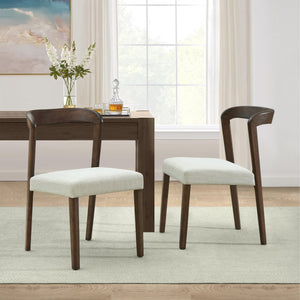 English Elm Christopher Knight Home® - Solid Rubber Wood Dining Chairs Set Of 2 - Walnut & Beige - Stylish Comfort For Modern Dining Spaces N771P292085T