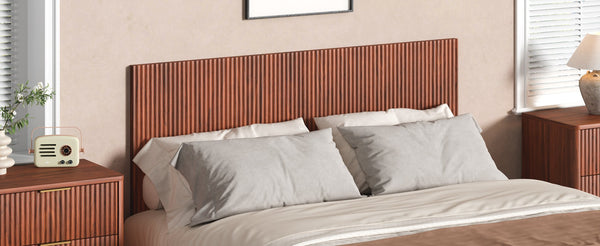 English Elm Modern Wavy Wall-mounted Queen Headboard with Organic Wood Grain Bohemian Bedroom Texture Walnut W1820P407910