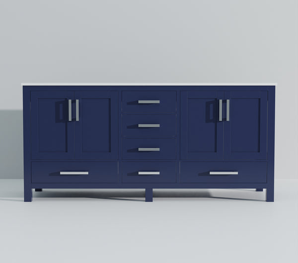 English Elm Navy 72" Double Bath Vanity 22" D with White Quartz Top — Solid Wood, Soft-Close Drawers, Ample Storage B2731P258928