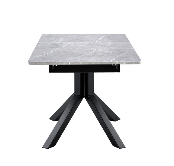 English Elm Modern Extendable Rectangular Dining Table with Scratch‑Resistant MDF Top and Matte Geometric Legs, Space‑Saving Centerpiece for Home or Office W3493S00008