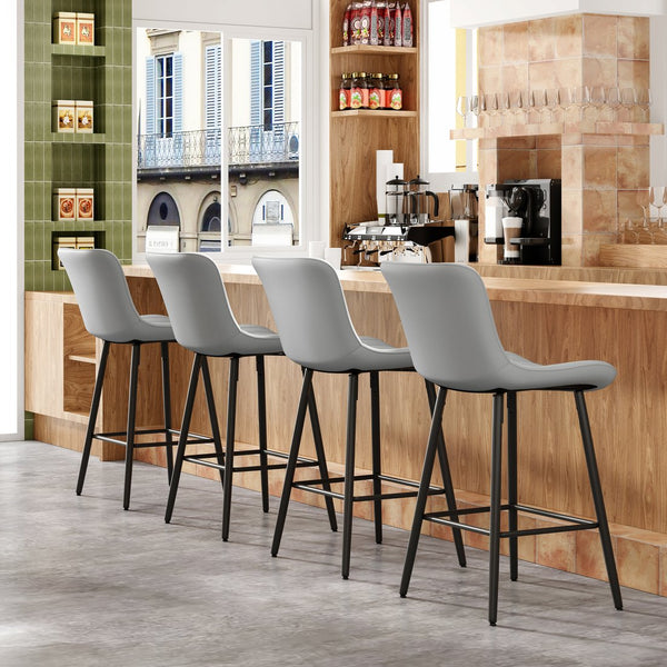 English Elm Counter Stools Set Of 2 - Chic Faux Leather Bar Chairs For Modern Kitchen & Dining, Metal Legs T3623P368360