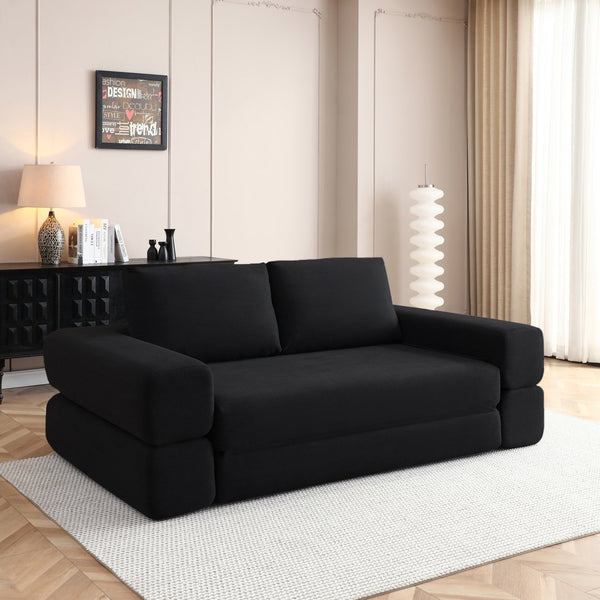 English Elm 81'' Corduroy Floor Sofa Convertible Loveseat Futon Sleeper with Foam Fill and Pillows Black W1117P459730