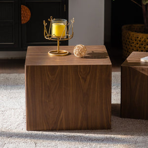 English Elm Set of 2 Cube Nesting Tables Mdf Wood Grain Finish Compact Modern Living Room Accent W3158P395509