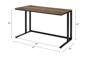 English Elm Tyrese Compact Walnut and Black Finish Writing Desk with Built-In USB Port, Open Base, Sleek Design Black,Walnut 50 L x 27 W x 6 H B2726P278570