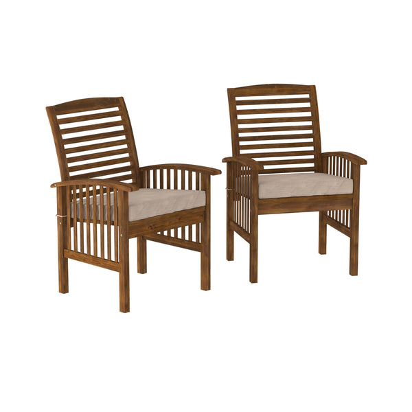 English Elm Walker Edison - Modern Acacia 2-Piece Slat-Back Patio Chair Set with Weather-Resistant Cushions, Dark Brown Finish B185P169383