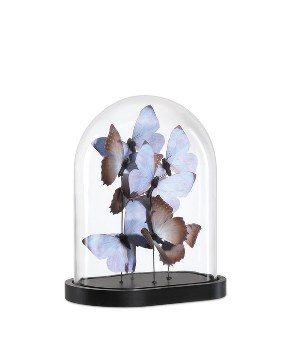 Currey & Company Rue De Bac Enchanting Medium Butterflies In Soft Blue & Pink - Elegantly Displayed Glass Dome Decor Blue Paper ,Engineered Wood ,Glass 1200-0976-currey-company