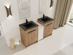 English Elm 60 Inch Freestanding Bathroom Vanity With Black Sink, Soft-Close Doors & Ample Storage Space W999S00322