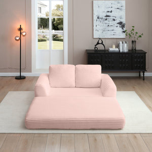 English Elm 2-in-1 Corduroy Futon Loveseat Sleeper Modular Floor Couch for Studio Living Rooms Pink W1117P415717