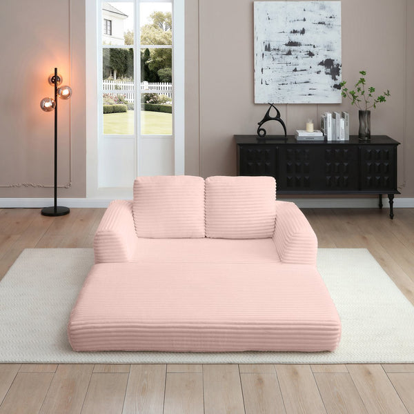 English Elm 2-in-1 Corduroy Futon Loveseat Sleeper Modular Floor Couch for Studio Living Rooms Pink W1117P415717