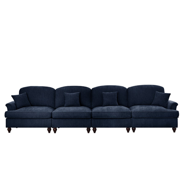 English Elm Elegant Mid Century 4 Seater Chenille Sofa With Flared Arms & Removable Skirts, Cozy & Versatile W3041S00315