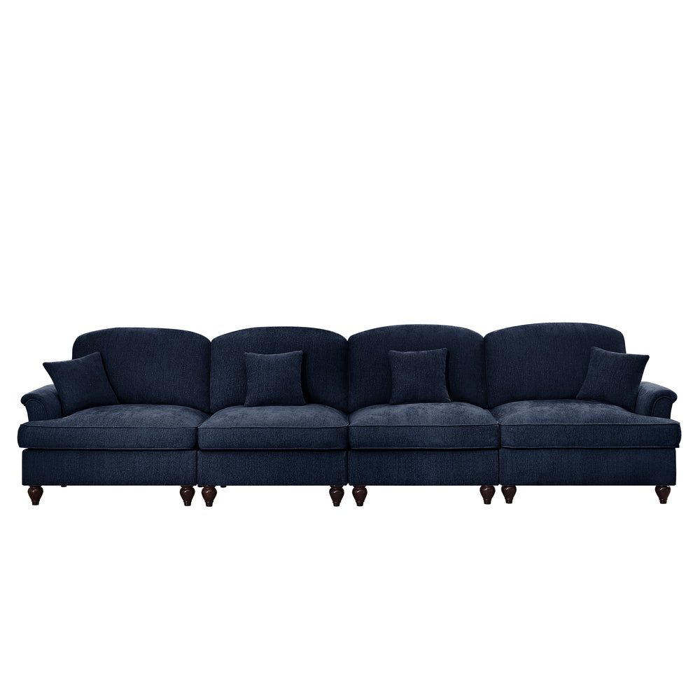 English Elm Elegant Mid Century Chenille 4-Seater Sofa With Flared Arms & Removable Skirts For Cozy Living Spaces W3041S00348