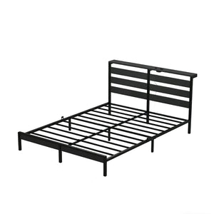 English Elm Full Size Platform Bed with Wood Headboard Led Lighting and Usb Charging Storage W311P416241