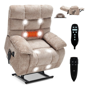 English Elm Lift Power Recliner Chenille Chair Dual Motor Massage Heat 350 Lb Capacity Living Room Beige W3224P288641