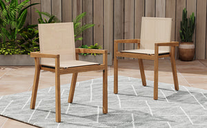 English Elm Christopher Knight Home® - BELFAST Teak Frame Outdoor Dining Chairs Set of 2 — Beige Mesh Comfort, Durable Weather-Resistant Design N762P240699A