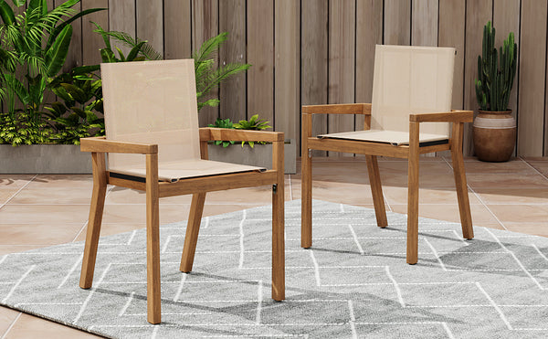English Elm Christopher Knight Home® - BELFAST Teak Frame Outdoor Dining Chairs Set of 2 — Beige Mesh Comfort, Durable Weather-Resistant Design N762P240699A