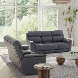 English Elm Oslo Genuine Leather Power Reclining Sofa Set with Usb Charging and Swivel Glider Sapphire Blue B339S00006