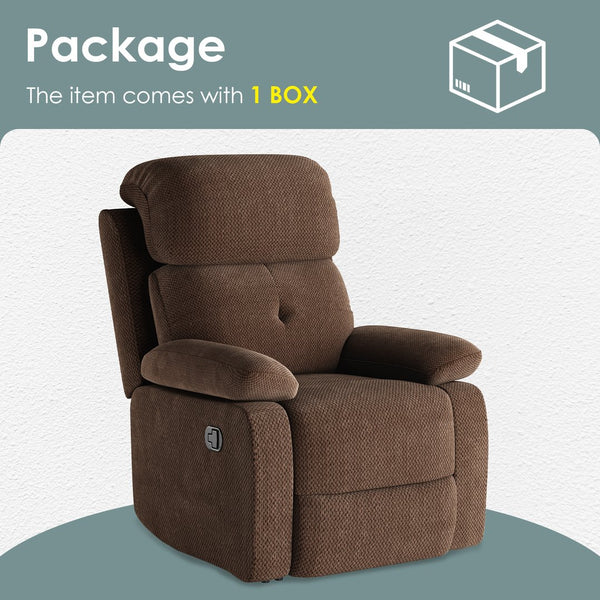 English Elm Small Recliner Chair with Padded Cushioning and Acacia Wood Frame, Easy Assembly, 330lb Capacity Chocolate T3623P408680