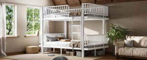 English Elm Twin Over Metal Bunk Bed with Led Lights Usb Ports Drawers and Sofa Conversion Light White W5305S00071