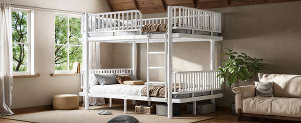 English Elm Twin Over Metal Bunk Bed with Led Lights Usb Ports Drawers and Sofa Conversion Light White W5305S00071