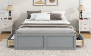 English Elm Wood Queen Platform Bed Solid Pine Frame Six Storage Drawers No Box Spring Needed Gray N709P241723E-1