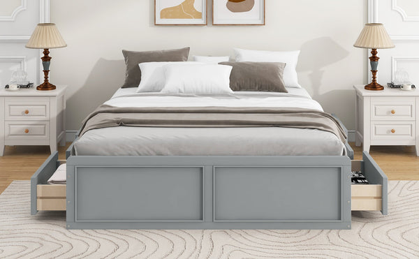 English Elm Wood Queen Platform Bed Solid Pine Frame Six Storage Drawers No Box Spring Needed Gray N709P241723E-1