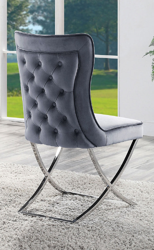 English Elm Glam Gray Velvet Button-Tufted Dining Side Chairs Set of 2 — Chrome Legs, Welt Trim, Contoured Backrest B011P208972