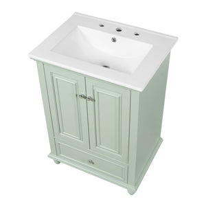 English Elm 24'' French Style Bathroom Vanity with Ceramic Sink Soft Close Cabinet and Drawer Green N710P411227F