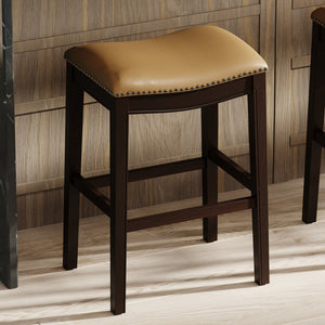 English Elm 31in. Hardwood Barstool Nailhead Faux Leather Seat Club Style Kitchen Island Seating Tan B2751P436413