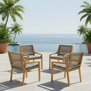 English Elm Modern Acacia Wood Outdoor Dining Set with Wicker Armchairs for Patio or Deck N770PS597R192
