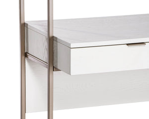 Sunpan AMBROSE Modular Wall Desk - Elegant Cream Oak & Champagne Gold Storage Solution for Modern Spaces 107643