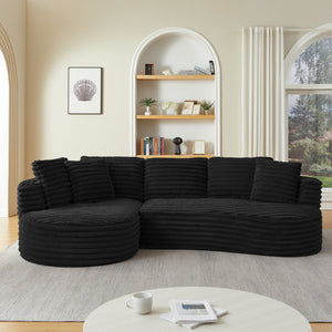 English Elm Modern Curved Sectional Sofa Tufted Corduroy L Shape for Living Room Apartment Black W2339S00165