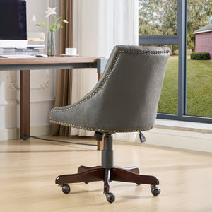 English Elm A&A Handcrafted Sheepskin-Pattern Office Chair with High-Rebound Foam, Solid Wood & Steel Legs, Retro Gray W1143P202751