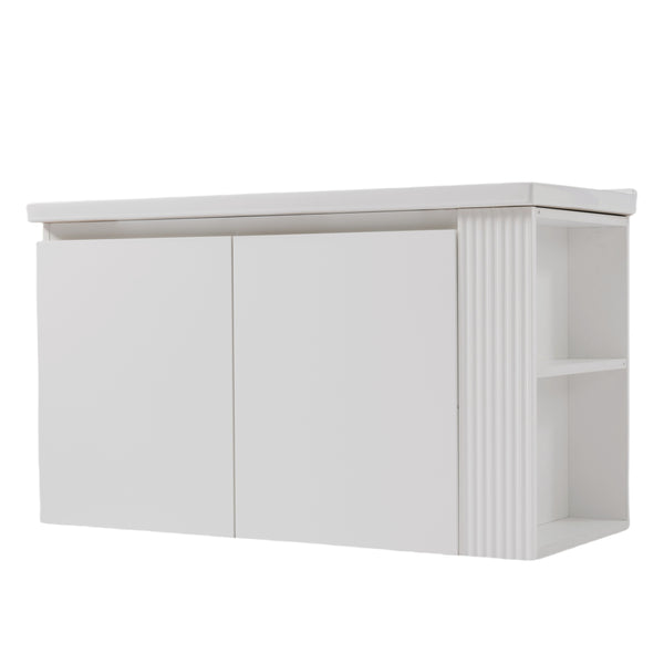 English Elm Christopher Knight Home® - 36" Modern Wall-Mounted Bathroom Vanity with Ceramic Sink, Soft-Close Doors, Fluted Accent & Open Shelves White N817P245322W