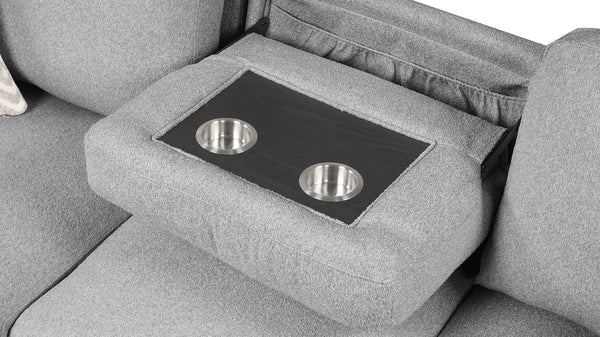 English Elm Pinto Reversible Sectional Sofa with Sleeper, Storage Chaise, Drop-Down Tray, USB Ports, Shelves Gray B009S01471