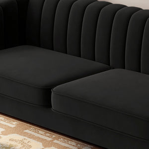 English Elm FX-P81-BK2 Modern Chesterfield Sofa Velvet Upholstery with Gold Metal Legs and Channel Tufting Elegance Black W576S00096