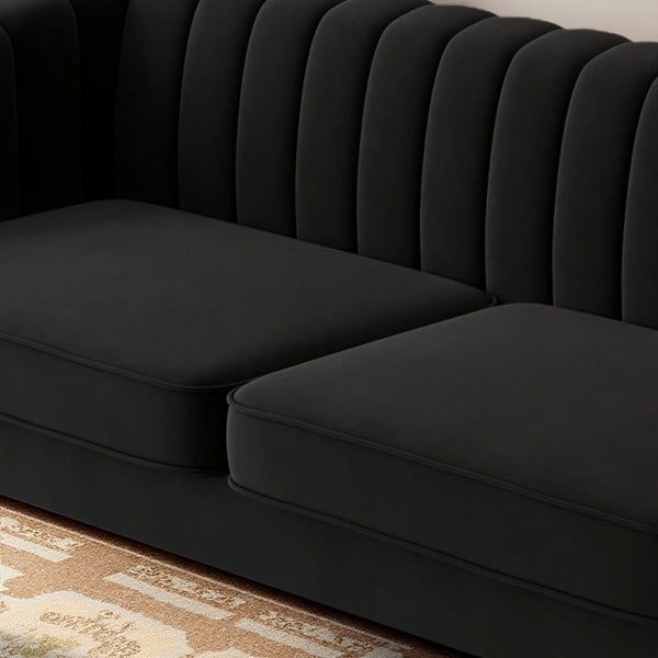 English Elm FX-P81-BK2 Modern Chesterfield Sofa Velvet Upholstery with Gold Metal Legs and Channel Tufting Elegance Black W576S00096