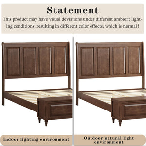 English Elm Queen Sleigh Bed Solid Rubberwood Walnut Finish Curved Headboard Footboard Storage Bench W1716S00034
