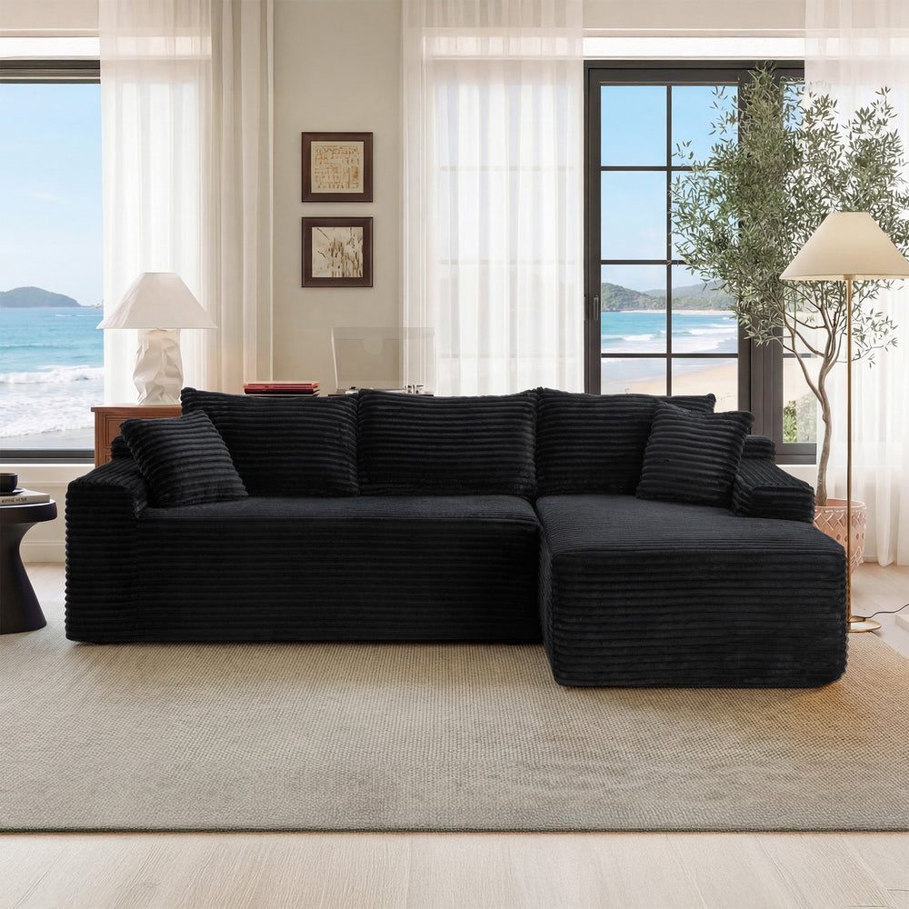 English Elm 94.5" Jumbo Corduroy Cloud Sectional Deep Seat L-shape Sofa for Living Rooms W5515P479894
