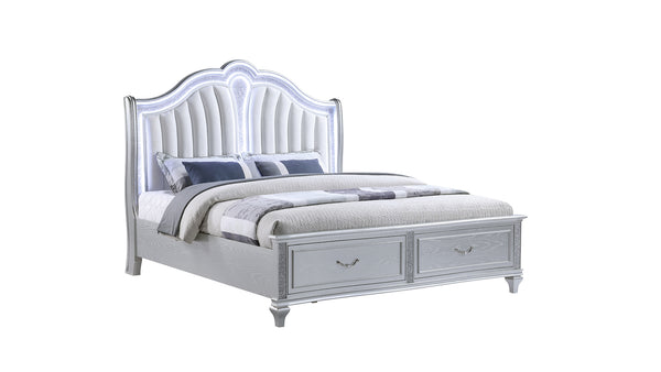 English Elm Mystic 4Pc Queen Bedroom Set With Led Upholstered Headboard & Glam Storage Solutions In Silver B009S01658