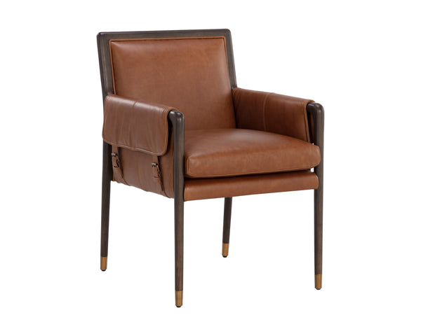 Sunpan Mauti Dining Armchair: Vintage-Inspired Design with Rustic Charm and Handcrafted Leather Elegance Brown / Shalimar Tobacco Leather