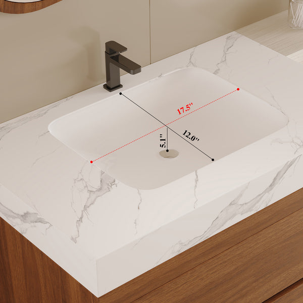 English Elm 29.9" Floating Bathroom Vanity Sintered Stone Top Soft Close Drawers Bronze Gold Hardware W3136S00041