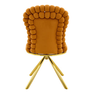 English Elm Set of 2 Sculptural Bubble Back Velvet Dining Chairs with Electroplated Metal Legs Gold,Orange W1512P491583