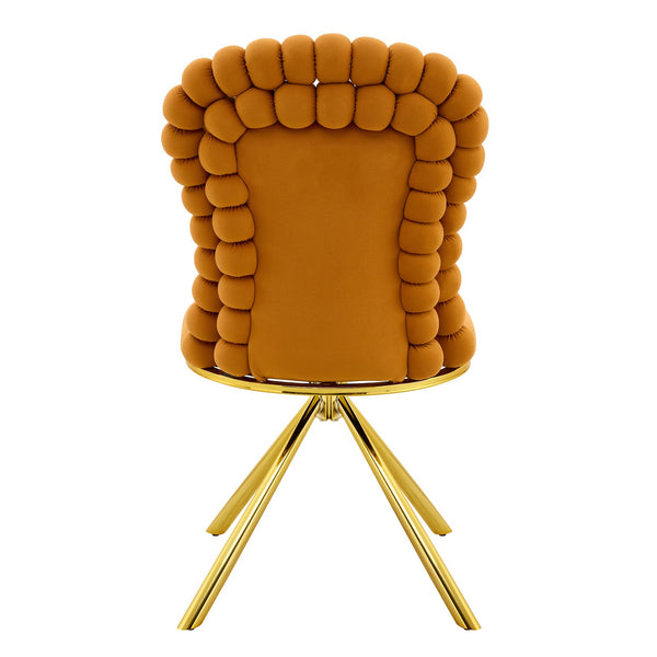 English Elm Set of 2 Sculptural Bubble Back Velvet Dining Chairs with Electroplated Metal Legs Gold,Orange W1512P491583